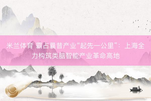 米兰体育 霸占曩昔产业“起先一公里”：上海全力构筑类脑智能产业革命高地